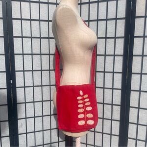Vintage 90s Red Cotton Leaf Patchwork Boho Hippie Bohemian Grunge Crossbody Bag